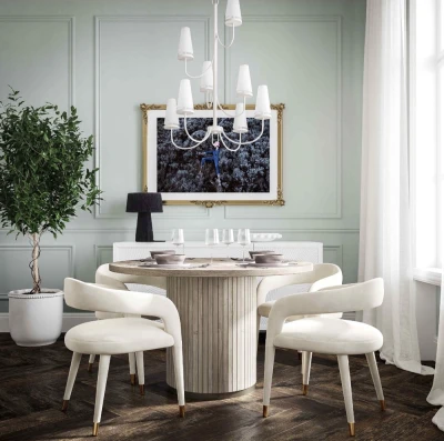 Silla de comedor de tela | Silla de comedor de terciopelo crema Lucia | Muebles de comedor | muebles mayorista