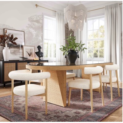 Стулья для столовой из ткани | Spara Кресло-букле кремового цвета | обеденные стулья на заказ | лучшие обеденные стулья из ткани