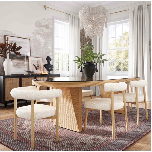Sillas de comedor de tela | Silla auxiliar Spara Boucle color crema | sillas de comedor personalizadas | Las mejores sillas de comedor de tela.