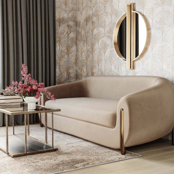 Fabric sofa | Lina Cafe Au Lait Brown Velvet Sofa | Livingroom sofa