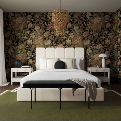 Кровати на заказ | Кровать размера «king-size» с кремовым бархатом Palani | Мебель для спальни | Оптовая торговля мебелью