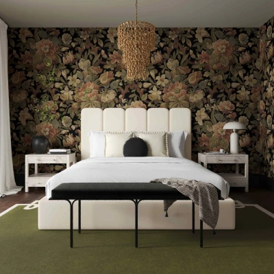 Lits sur mesure | Lit King en velours crème Palani | Meubles de chambre | Grossiste meuble