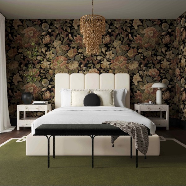Camas a medida | Cama King Palani de terciopelo color crema | Muebles de dormitorio | muebles mayorista