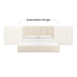 Lits sur mesure | Lit King en velours crème Palani | Meubles de chambre | Grossiste meuble