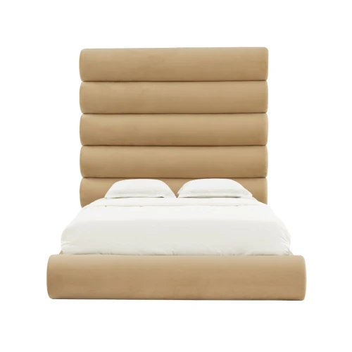 Lits sur mesure | Lit en velours Durwin Champagne dans Queen | Meubles de chambre | Grossiste meuble