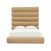 Camas a medida | Cama Durwin de terciopelo champán en tamaño Queen | Muebles de dormitorio | muebles mayorista