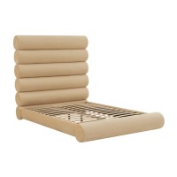 Camas a medida | Cama Durwin de terciopelo champán en tamaño Queen | Muebles de dormitorio | muebles mayorista
