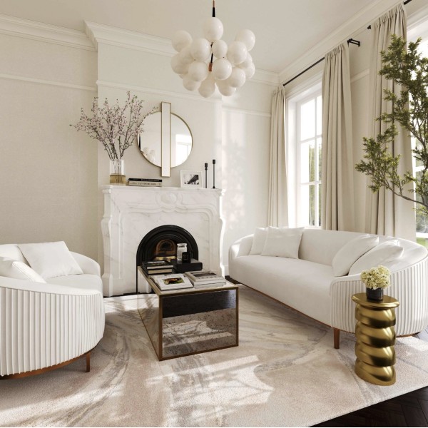 Sofá de tela | Sofá plisado color crema Michelle de Inspire Me Home Decor | Sofá de salón | muebles de fabrica