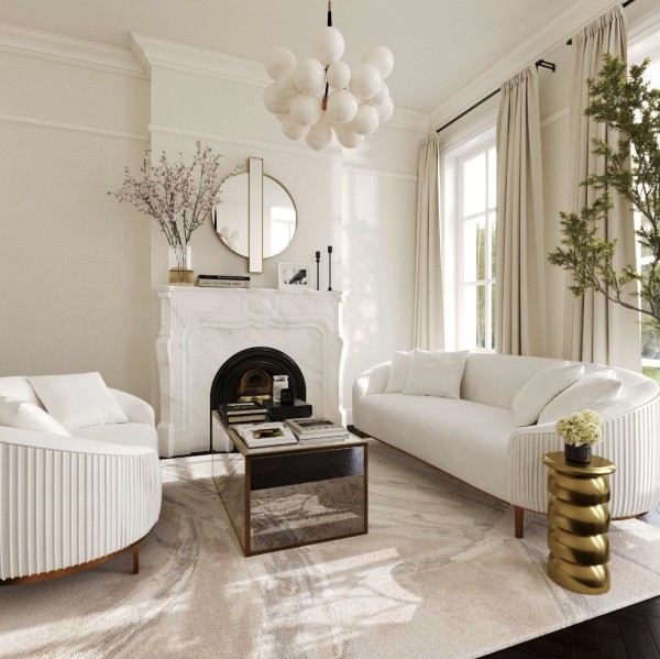 Sofá de tela | Sofá plisado color crema Michelle de Inspire Me Home Decor | Sofá de salón | muebles de fabrica