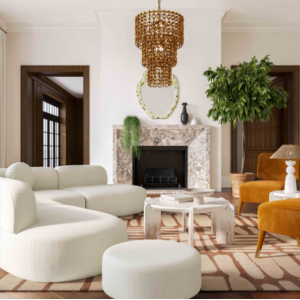 Sofá de tela| Seccional Broohah Cream Boucle | sofá de salón