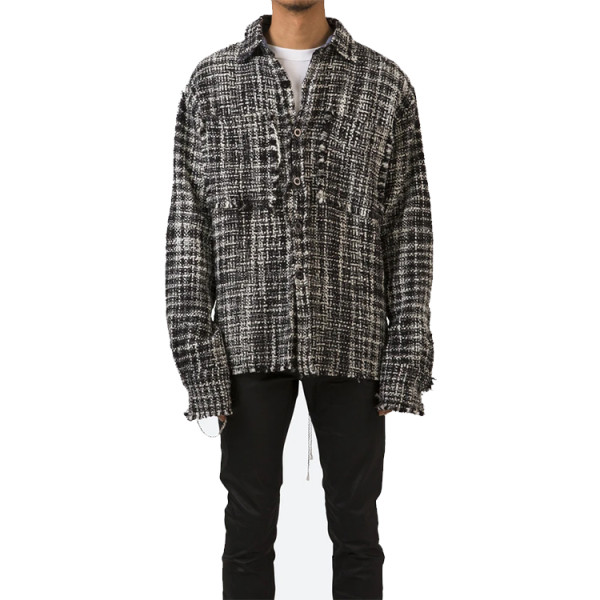 New Arrival Raw Edge Custom Polyester Oversized Fit Plain Flannel Shirt