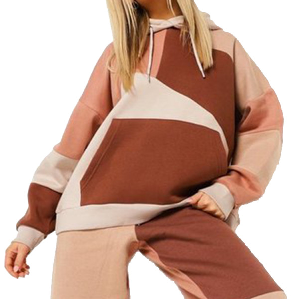 Hoodies oversized colorblock patchwork kangaroo pockets casual custom women hoodies