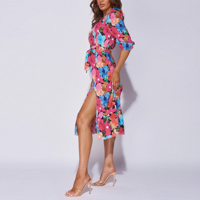 Wholesale dress | floral dress | half sleeve dress | belt split dress | midi dresses | casual dress