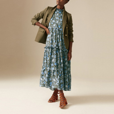 OEM service ruffle sleeveless maxi ladies dress custom floral print pocket detail women casual dresses elegant