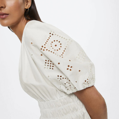 White solid ladies midi dress custom embroidered cotton summer dresses women casual elegant