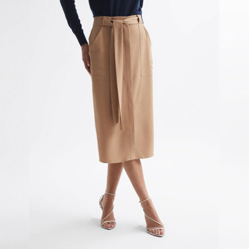 women casual style waist belt skirt custom color ladies sexy fishtail skirts with pocket