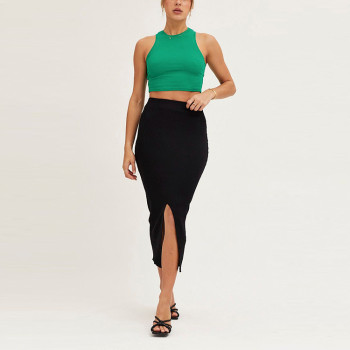 Custom knitted midi skirts | Fashion ladies dress | slit front skirt | custom color women dress | black dress