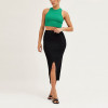 Fashion ladies bottom slit front skirt custom color women black knitted midi skirts