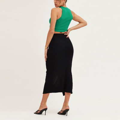 Custom knitted midi skirts | Fashion ladies dress | slit front skirt | custom color women dress | black dress