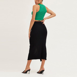 fashion ladies bottom slit front skirt custom color women black knitted midi skirts