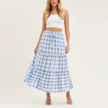 OEM skirt | Ladies casual skirts | maxi plus size skirt | drawstring waist skirt | plaid long skirts