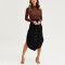 Custom women skirts curved hem midi skirt custom button front waist belt skirts for women