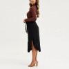 Fashion ladies curved hem midi skirt custom button front waist belt skirts for women