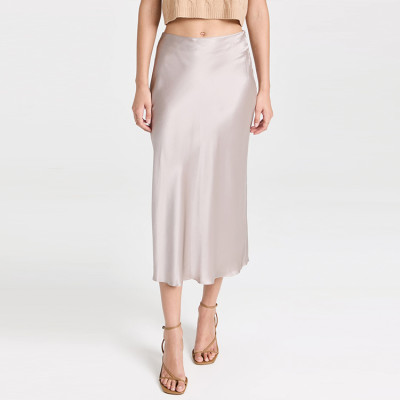 Women clothing ladies high waist solid skirts custom satin side zipper detail midi women skirts casual