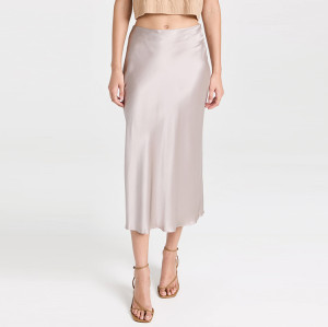 Women clothing ladies high waist solid skirts custom satin side zipper detail midi women skirts casual