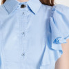 Fashion ladies shirt dress custom color blue button front belt detail ruffle sleeve midi dresses women casual