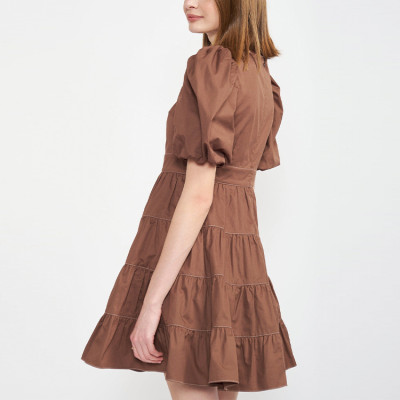 Summer new arrival short puff sleeve mini ladies dress custom square neck elegant casual women dresses