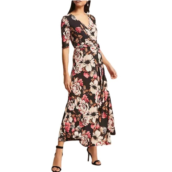 Floral Maxi Dress Deep V neck cotton women puff sleeve vacation dress