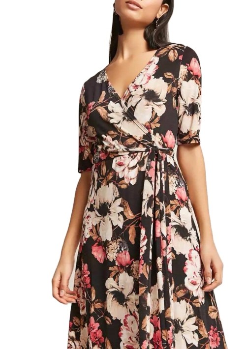 Floral Maxi Dress Deep V neck cotton women puff sleeve vacation dress