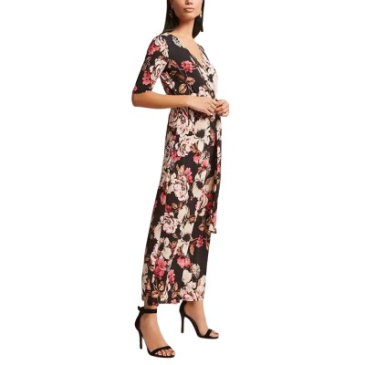 Floral Maxi Dress Deep V neck cotton women puff sleeve vacation dress