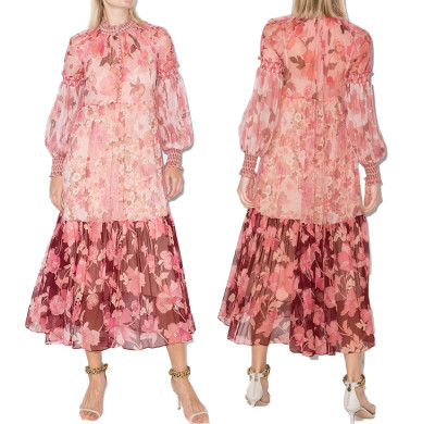 fashion wholesale ladies Floral Maxi Dress neck dress elegant customized women puff sleeve vacation+ casual dresses