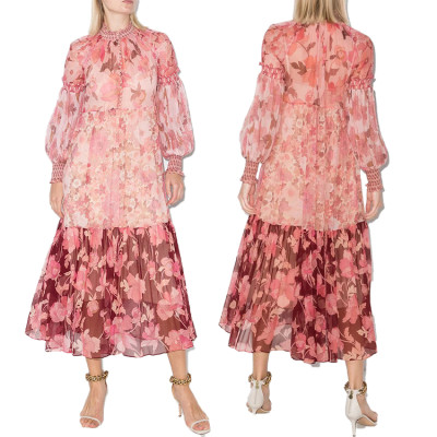 Wholesale floral dress | floral maxi dress | o-neck dress | elegant dress | puff sleeve dress.
