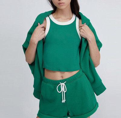 Customized casual 2 piece set sleeveless top & drawstring waist shorts summer women loungewear sets