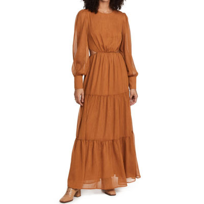 Linen Blend Maxi Dress Basic Style Strap Detail Summer Casual Loose Slip Dress Hollowed-out dress