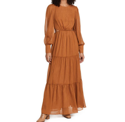 Linen Blend Maxi Dress Basic Style Strap Detail Summer Casual Loose Slip Dress Hollowed-out dress