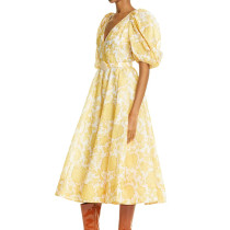 OEM casual dresses | wholesale ladies floral maxi dress | Deep V neck dress | elegant women dress