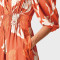 Custom printed design pattern side pockets dress elegant  wholesale short sleeve V-neck smocking waist tier maxi dresses