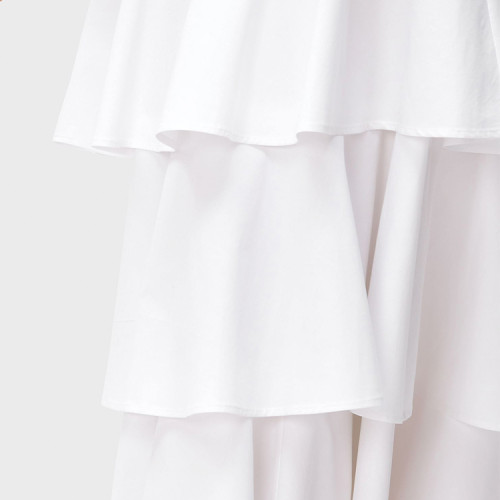 OEM wholesale ladies maxi skirt custom ruffle tier poplin cotton side pockets women skirts color white