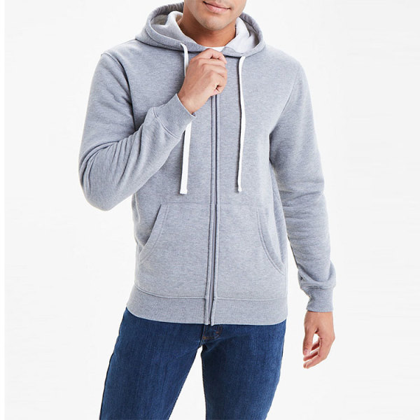 wholesale full zip up hoodie custom men 100% cotton heavyweight fleece hoodies embroidery logo grey hoodies sweatshirts