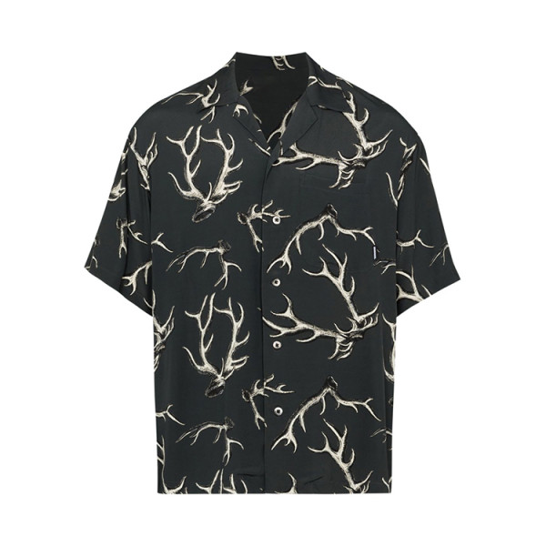 Black color custom printed design casual shirts wholesale short sleeve button down shirts