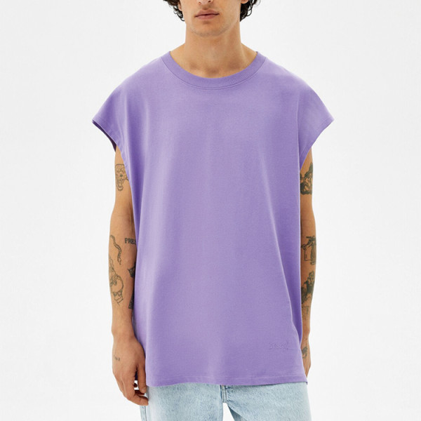 100% cotton high quality t shirt custom purple O-neck sleeveless oversized fit men t shirts casual