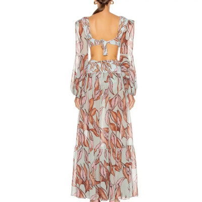 Custom dress | Floral dresses | Tie-Strap detail long dresses |  High split Long Sleeve dresses | Cutout sexy Dresses | 2023 summer fashion dresses.