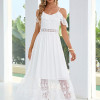 Custom | elegant party dresses | maxi dress | button front lace detail dresses | white long dresses | 2023 summer fashion dresses.