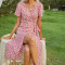 Custom dresses | ladies red floral dresses | waist-slimming dresses | V-neck casual dresses