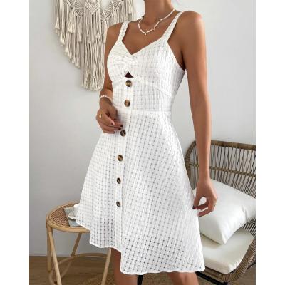 Custom | White Casual Dresses | comfortable breathable Dresses | button Front Cut Out dresses.