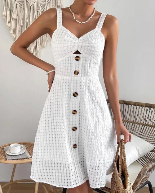 Custom | White Casual Dresses | comfortable breathable Dresses | button Front Cut Out dresses.